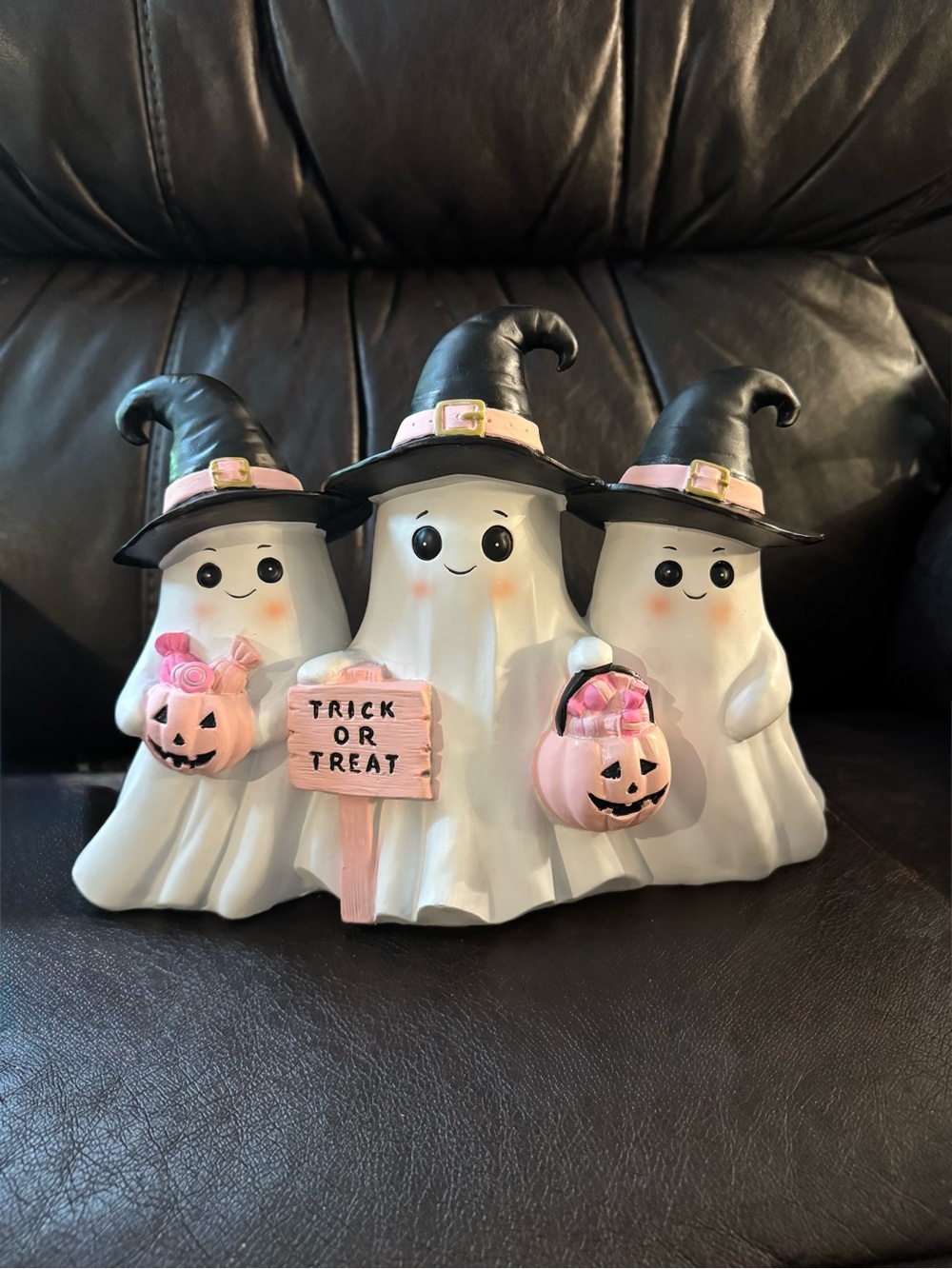 Halloween Ghost Trio Figurine - Pink & Black Witch Hats